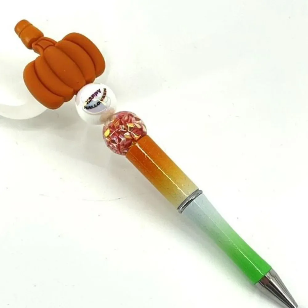 Pumpkin Happy Halloween fall autumn pen handmade NEW bling rhinestone white gree